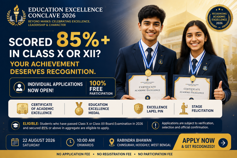 Education Excellence Conclave 2026 Opens Free Applications for Class X, XII Students Scoring 85%+ 1 Student Recognition 2026