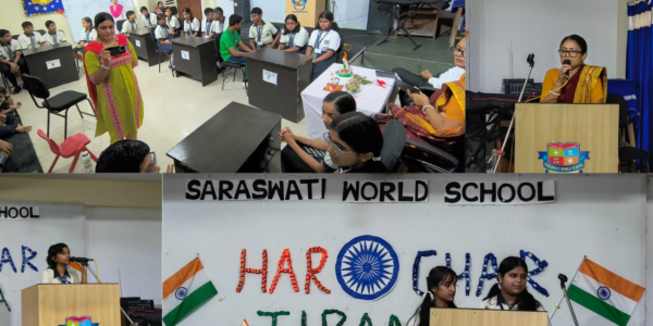 Har Ghar Tiranga at Saraswati World School: Students Celebrate Patriotism Through Quiz, Pledge and Tiranga Rally 1 har ghar tiranga