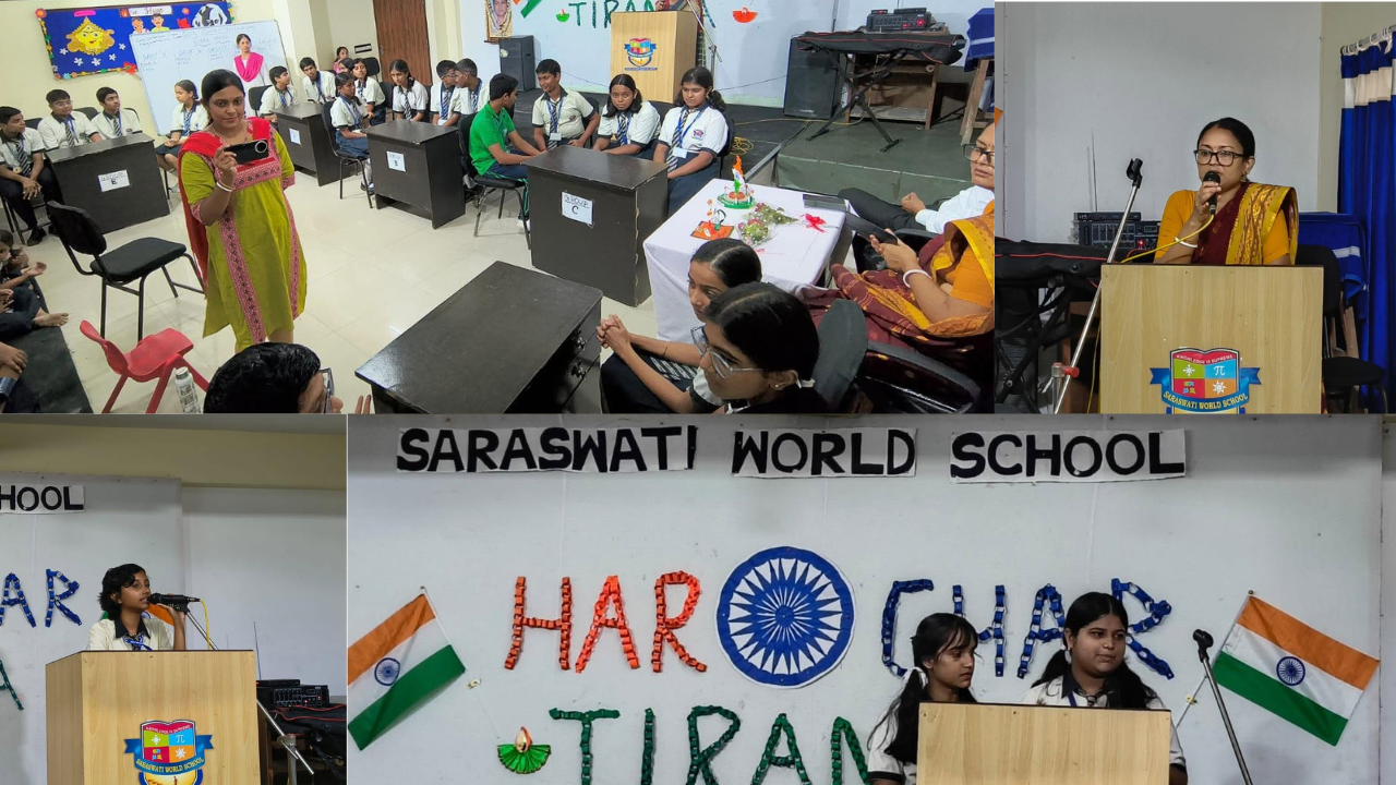 Har Ghar Tiranga at Saraswati World School: Students Celebrate Patriotism Through Quiz, Pledge and Tiranga Rally 5 har ghar tiranga